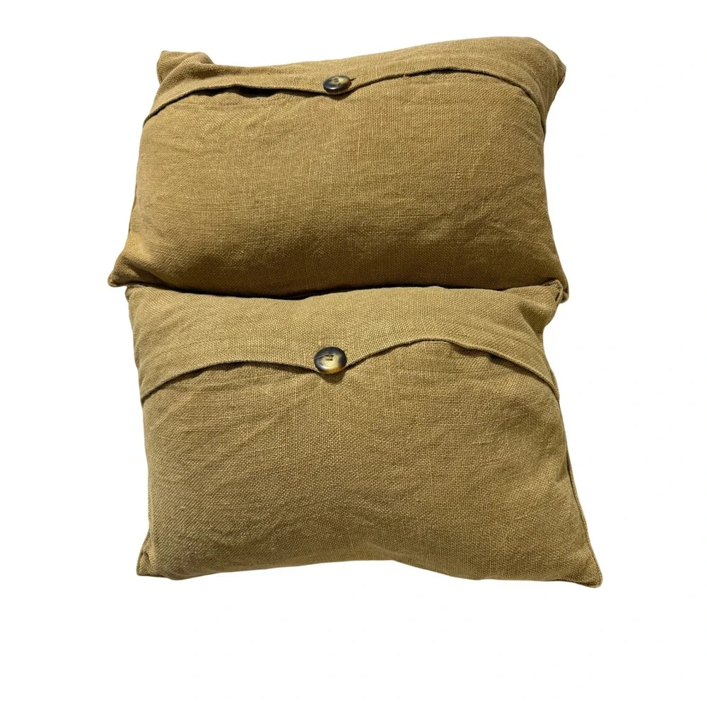 Restoration Hardware Lumbar Pillow Set of 2 12x18 Brown Heavy Belgium Linen Down